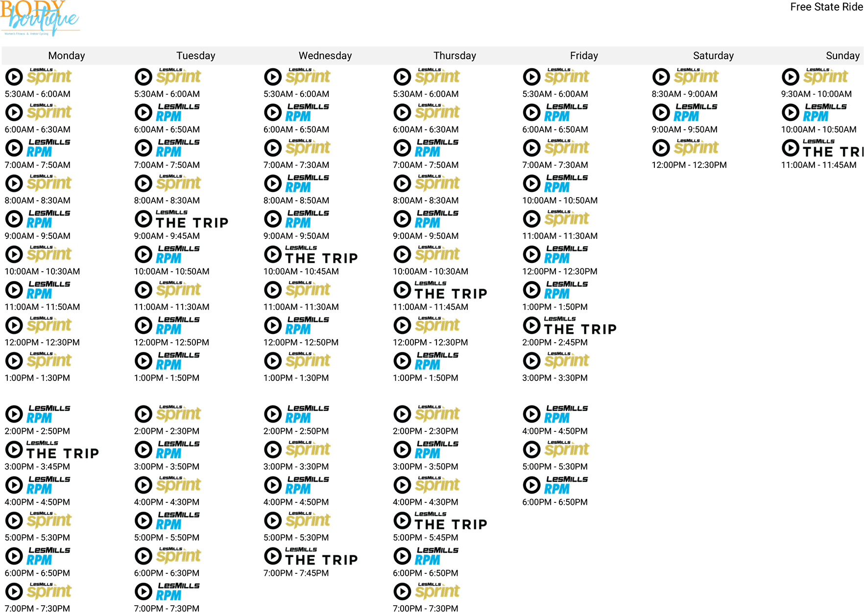 Free State Ride Indoor Cycling Virtual Class Schedule